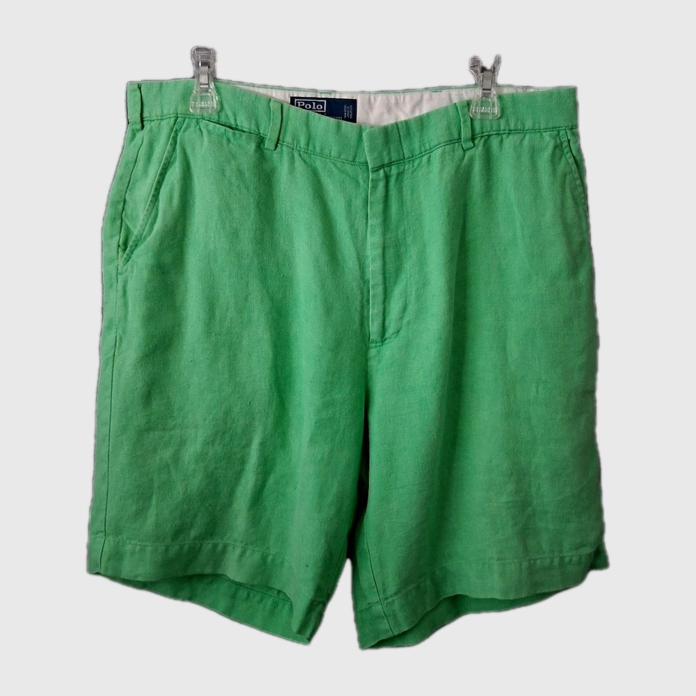 Vintage Polo Ralph Lauren Linen Chino Shorts Men's Size 36 X 9" Green 90's Y2K